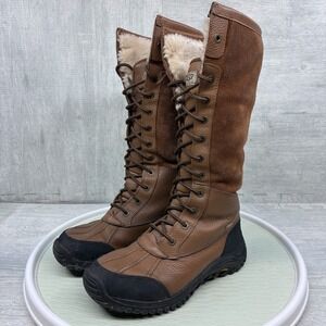 UGG Adirondack Tall Boots Women's 8 Brown Leather Suede Shearling Vibram 5498